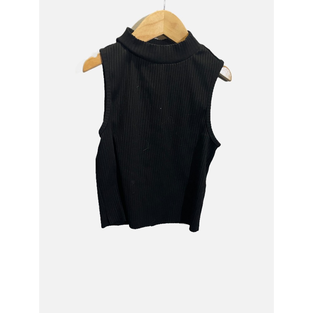 GB Girls Mock Neck Top Kids Large Black Ribbed Sleeveless‎ Casual Minimalist